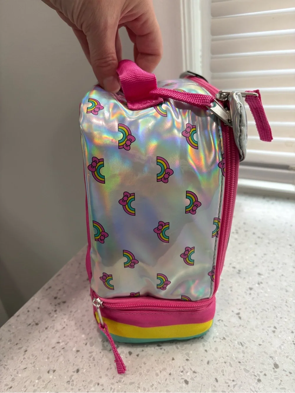 Kids Iridescent Pink Bow Character Lunch Bag